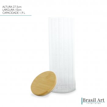 Porta Mantimentos Canelado Vidro e Bambu 1,9L