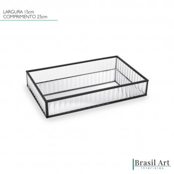 Bandeja Decorativa em Metal Preto 15x25cm
