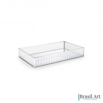 Bandeja Decorativa em Metal Prata 15x25cm