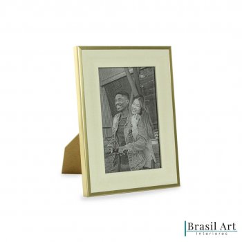 Porta-Retrato Decorativo em Dourado e Off White 10x15cm